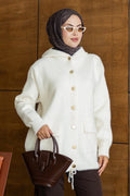 Hooded Pocket Cream Modest Knit Cardigan 241482KR