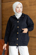 Hooded Pocket Black Modest Knit Cardigan 241482S