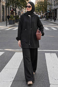 Black hooded zip-up modest trouser two-piece set 3134S wholesale Turkey fall winter