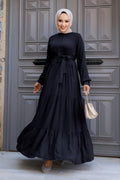 Tiered Pleated Navy Modest Dress 22042L