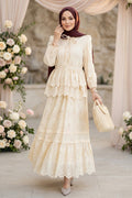 Tiered Ruffle Beige Embroidered Two-Piece Modest Set 50272BEJ