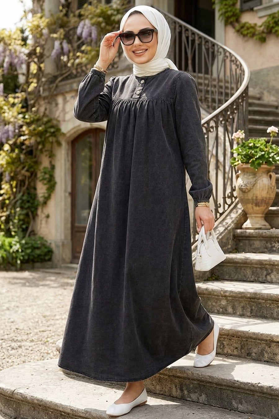 Denim Anthracite Modest Dress 19124ANT