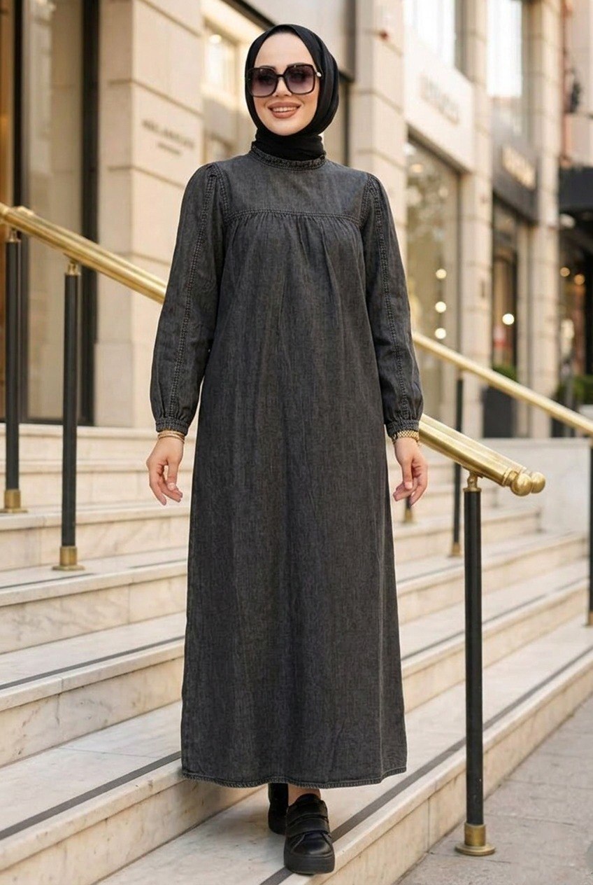 Denim Anthracite Modest Dress 19129ANT