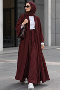 Burgundy Marrakesh-print belted kimono modest set 1403BR wholesale Turkey standard size