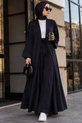 Black Marrakesh-print belted kimono modest set 1403S wholesale Turkey standard size