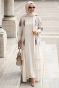 Embroidered Guipure Ruffled Cream Modest Abaya 63262KR