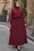 Dark dusty rose front-pocket modest skirt two-piece set 1359KGK wholesale Turkey