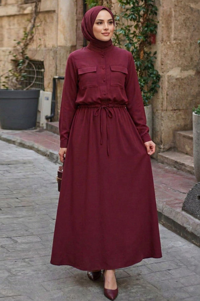 Dark dusty rose front-pocket modest skirt two-piece set 1359KGK wholesale Turkey