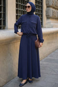 Navy blue front-pocket modest skirt two-piece set 1359L wholesale Turkey