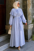 Cape-Detailed Scarf-Collar Blue Modest Dress 5326M