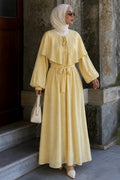 Cape-Detailed Scarf-Collar Yellow Modest Dress 5326SR