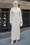 Cable-Knit Cream Modest Knit Dress 30312KR