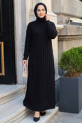 Cable-Knit Black Modest Knit Dress 30312S