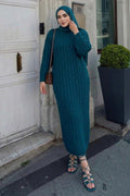Cable-Knit Emerald Green Modest Knit Dress 30312ZY