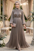 Mink stone-collar belted luxury modest evening dress 5719V wholesale Turkey