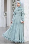 Ruffled Pleated Shimmer Almond Green Modest Evening Dress 55691CY