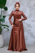 Trained Dark Brown Modest Evening Dress 43381KKH