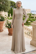 Stone-Embellished Satin Stone Modest Evening Dress 56061TAS