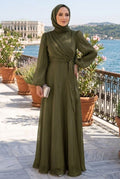 Side-Tie Khaki Modest Evening Dress 62191HK