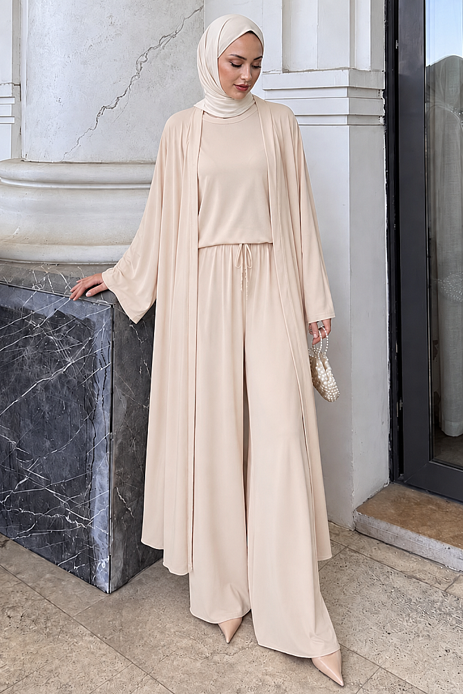 Beige ottoman three-piece modest set 14080BEJ wholesale Turkey fall winter