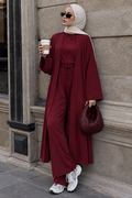 Burgundy ottoman three-piece modest set 14080BR wholesale Turkey fall winter