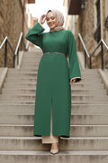 Slit-Detailed Green Two-Piece Modest Set 76112Y