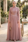 Chain-Detailed Draped Powder Pink Modest Evening Dress 5717PD